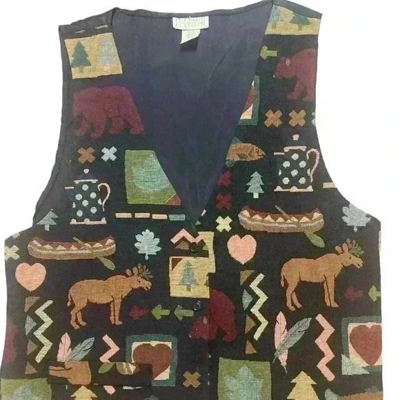 Vintage tapestry vest Camping Mountain Life Size Large - Picture 1 of 10